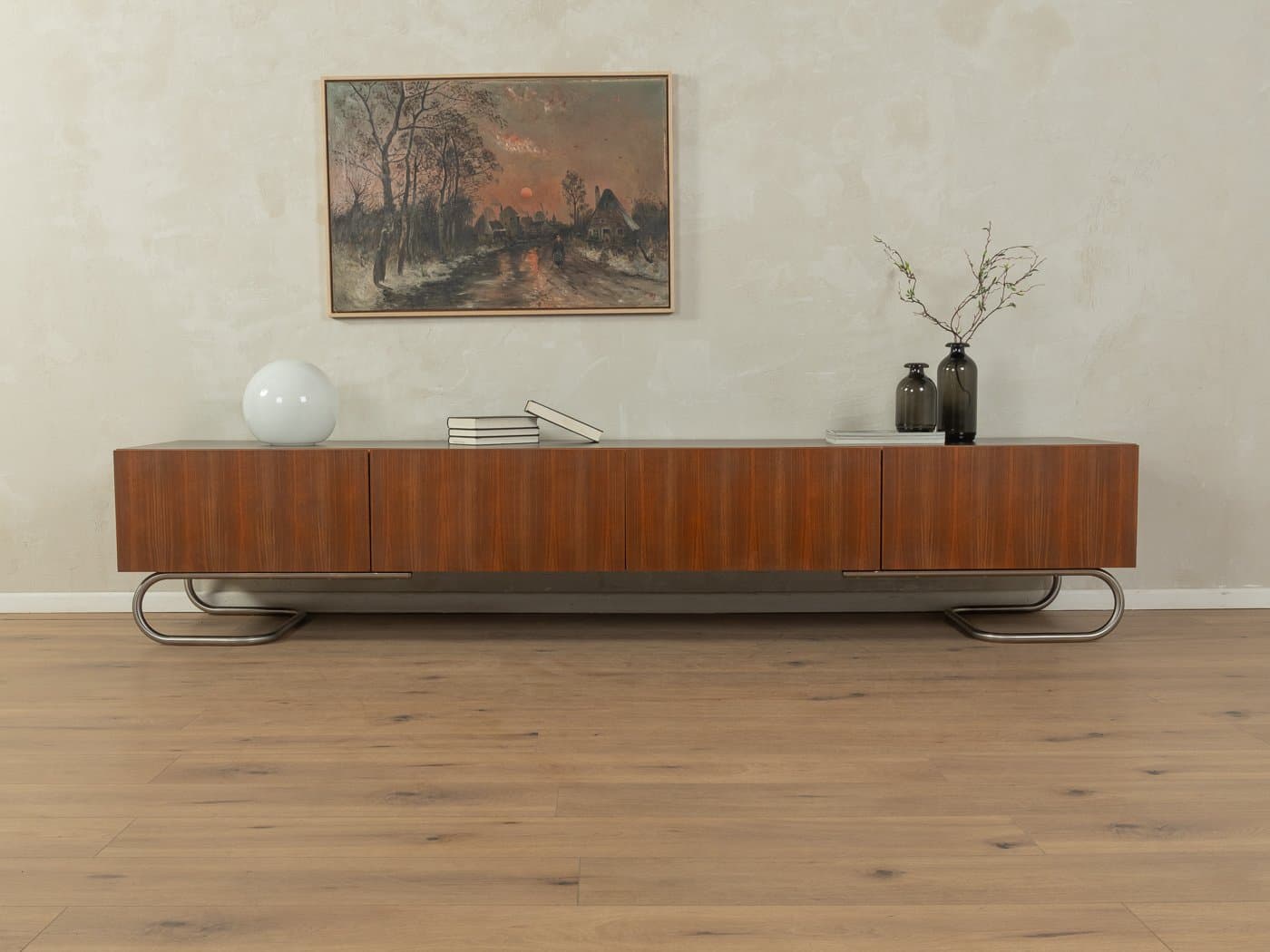 Sideboard minimalistyczny, brązowy, orzech, stal nierdzewna, Niemcy, lata 60. - 282934