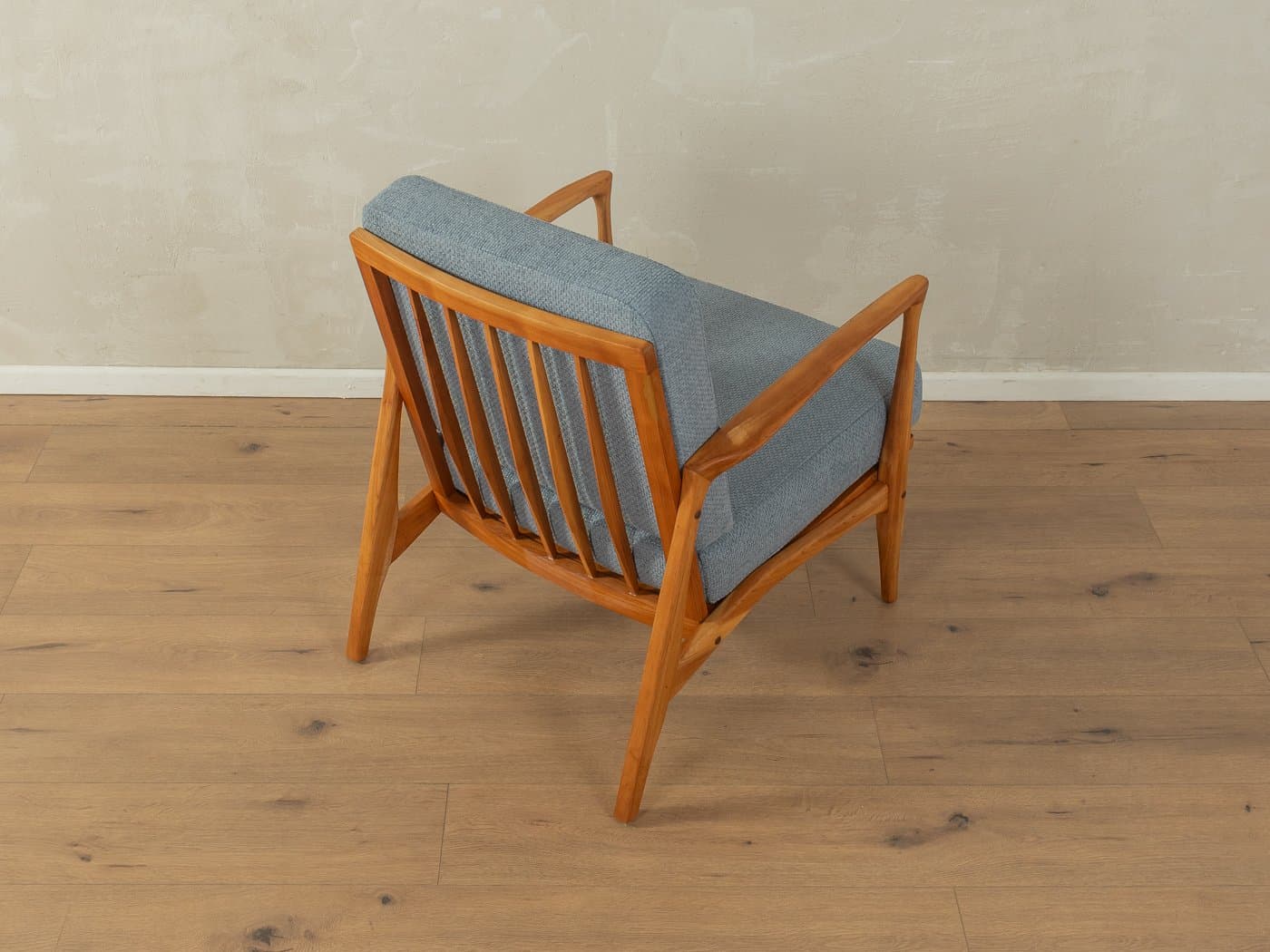 Fotel, niebieski, tkanina, buk, Niemcy, lata 60. - 282876