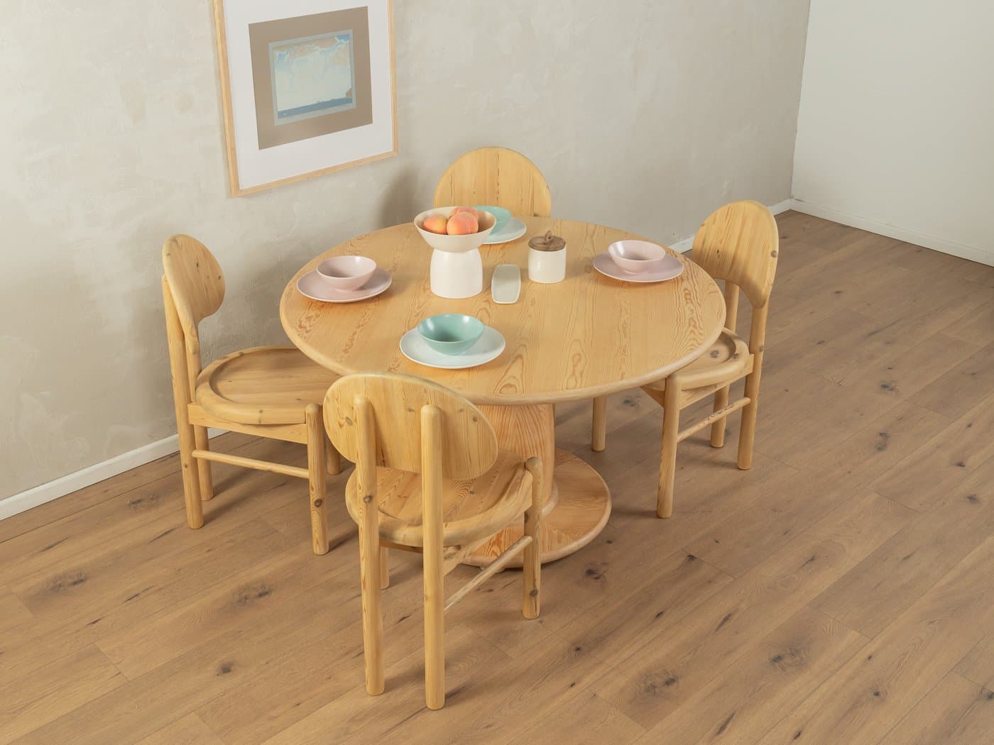 Stół jadalniany okrągły, beżowy, jesion, Niemcy, lata 80. - 282814