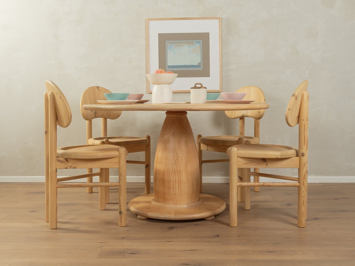 Stół jadalniany okrągły, beżowy, jesion, Niemcy, lata 80. - 282812