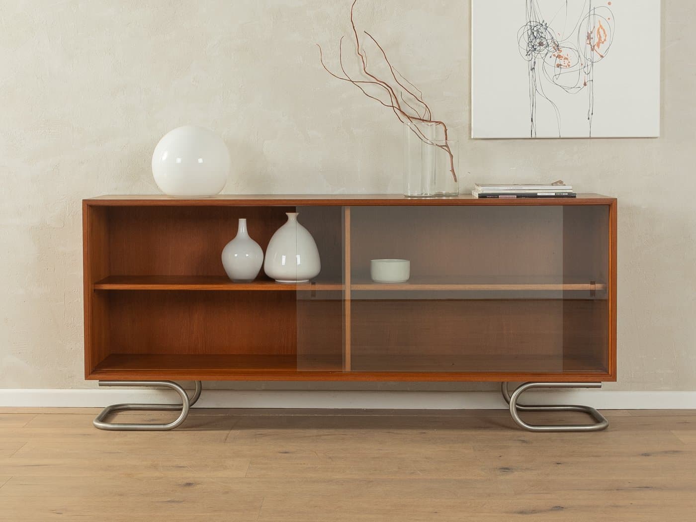 Sideboard, teak brązowy, stal srebrna, proj. L. Wegner, Niemcy, lata 60. - 282788