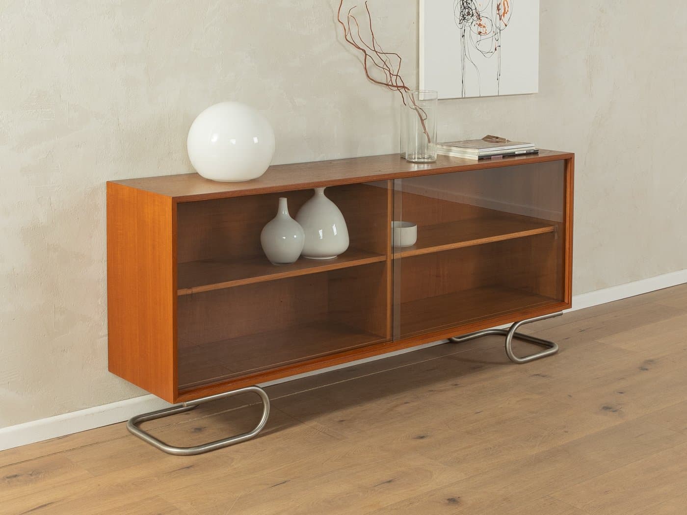 Sideboard, teak brązowy, stal srebrna, proj. L. Wegner, Niemcy, lata 60. - 282789