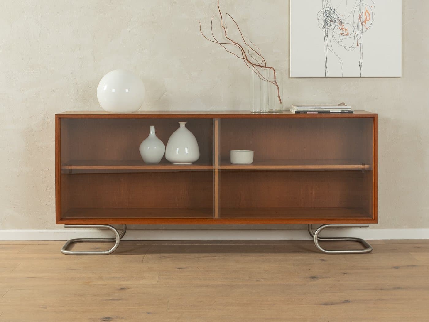 Sideboard, teak brązowy, stal srebrna, proj. L. Wegner, Niemcy, lata 60. - 282787