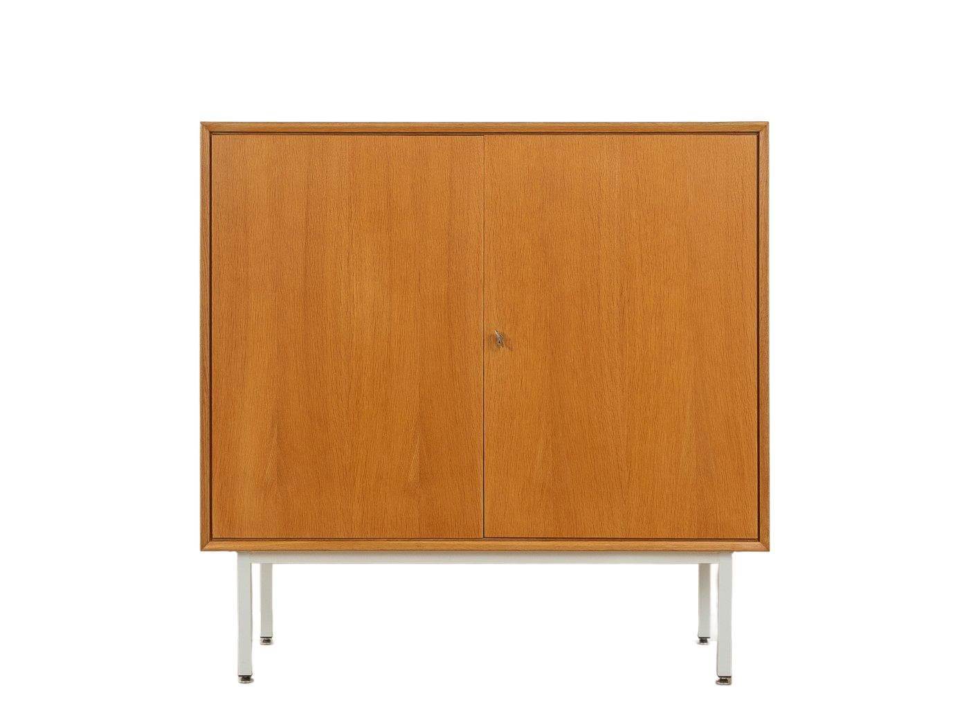 Chest of drawers, brown oak, white steel, Germany, 1960s.