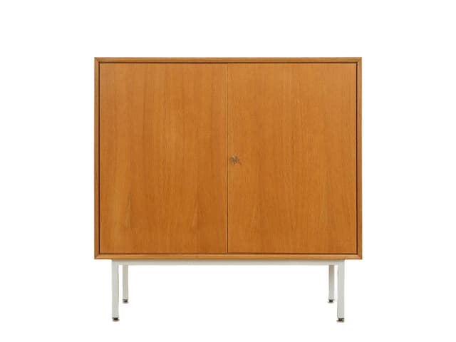 Chest of drawers, brown oak, white steel, Germany, 1960s. - DIMENSION
