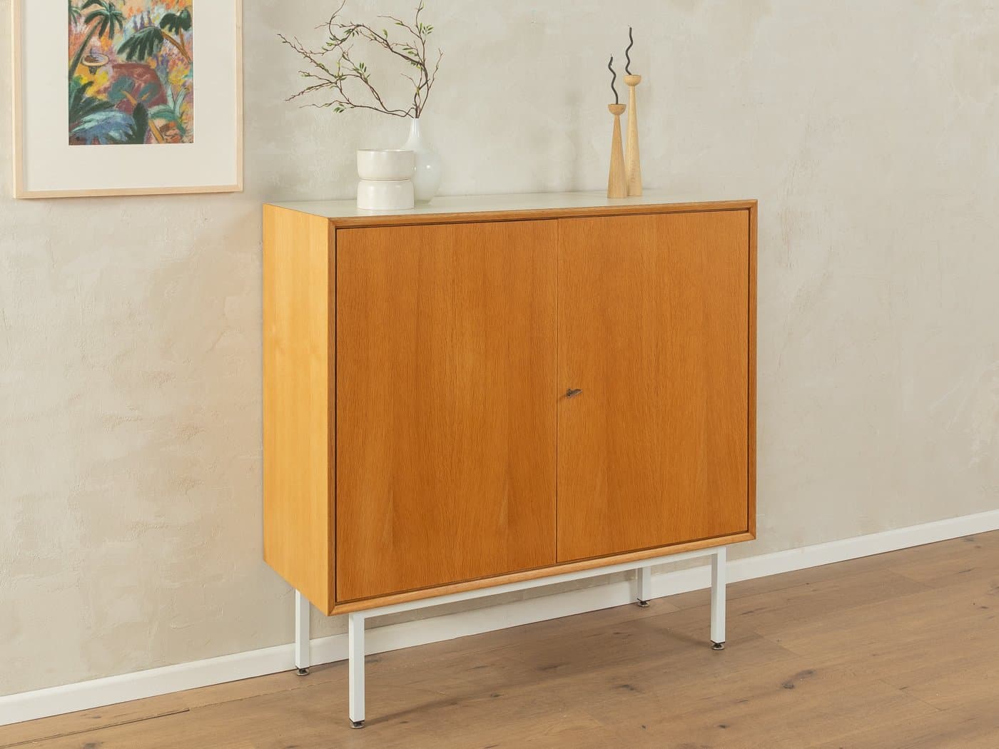 Chest of drawers, brown oak, white steel, Germany, 1960s. - 282778