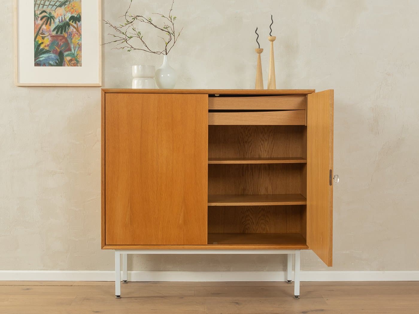 Chest of drawers, brown oak, white steel, Germany, 1960s. - 282779