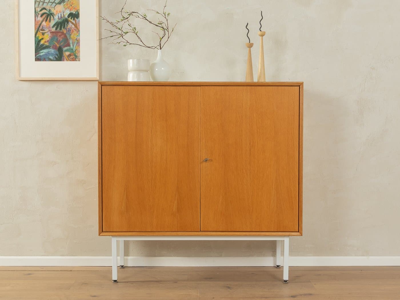 Chest of drawers, brown oak, white steel, Germany, 1960s. - 282780