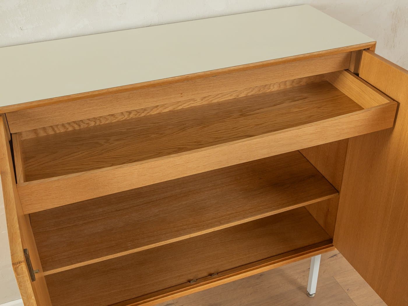 Chest of drawers, brown oak, white steel, Germany, 1960s. - 282782