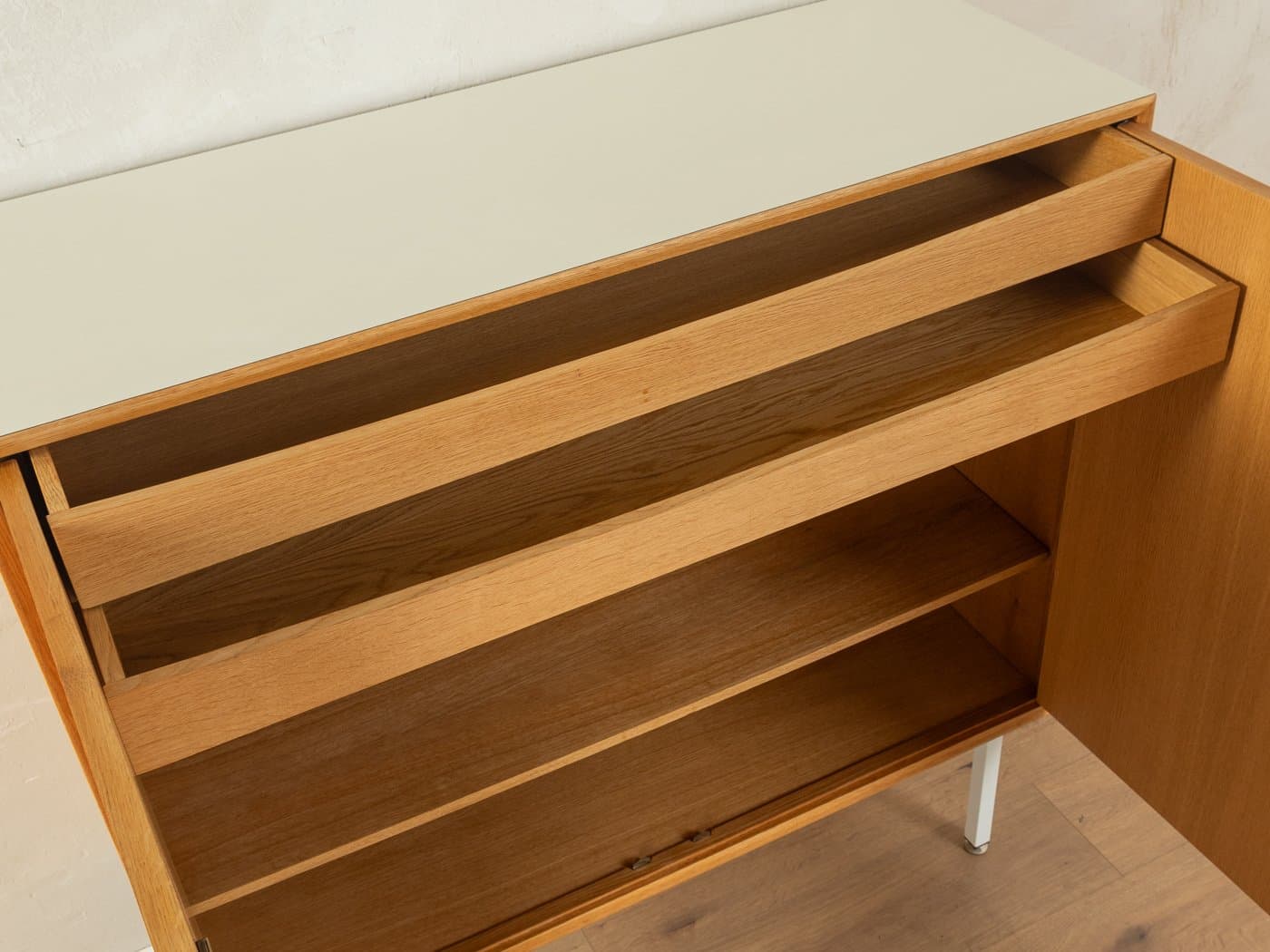 Chest of drawers, brown oak, white steel, Germany, 1960s. - 282781