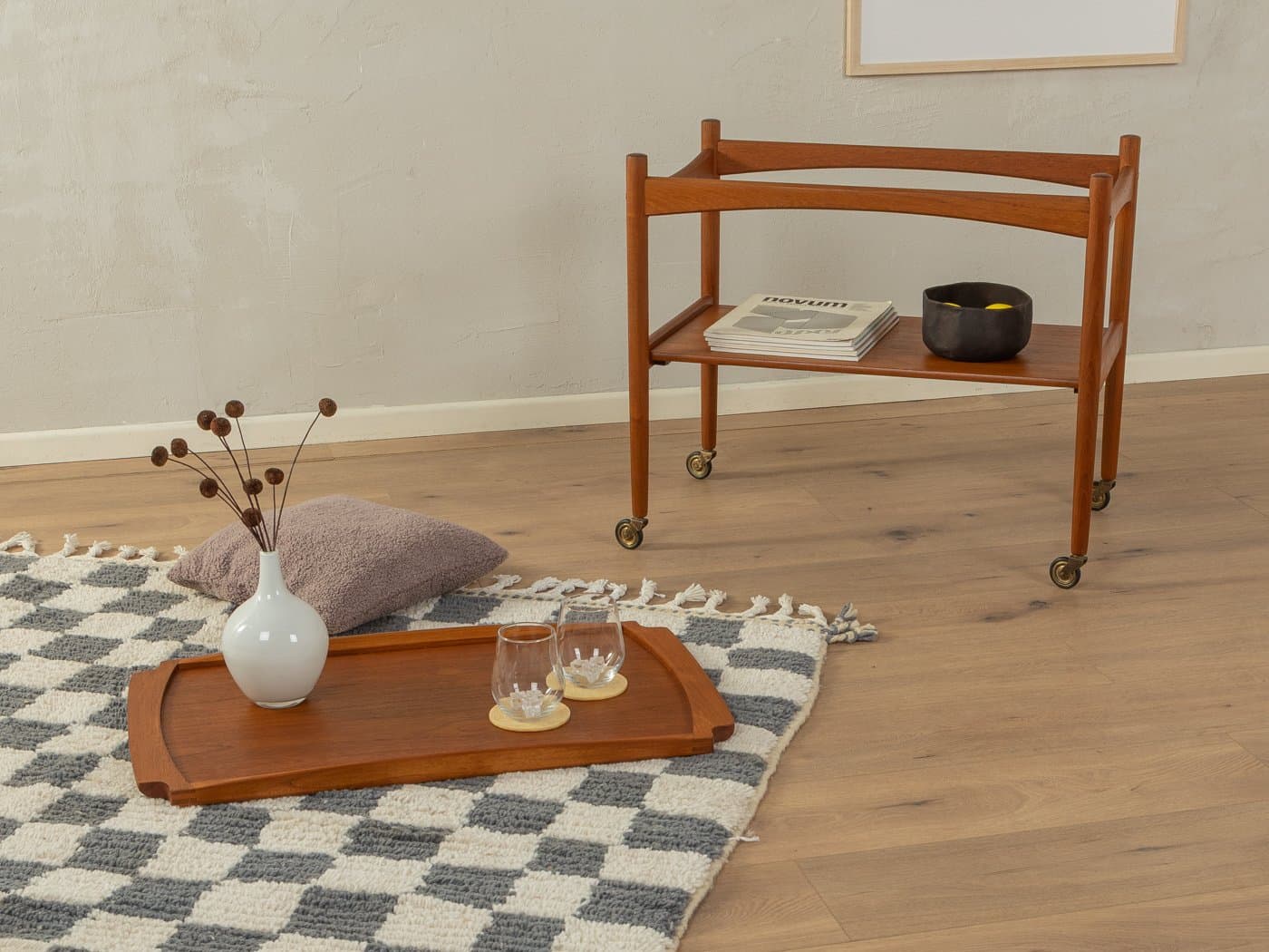 Wózek barowy, teak brązowy, proj. P. Hundevad, Dania, lata 60. - 282746