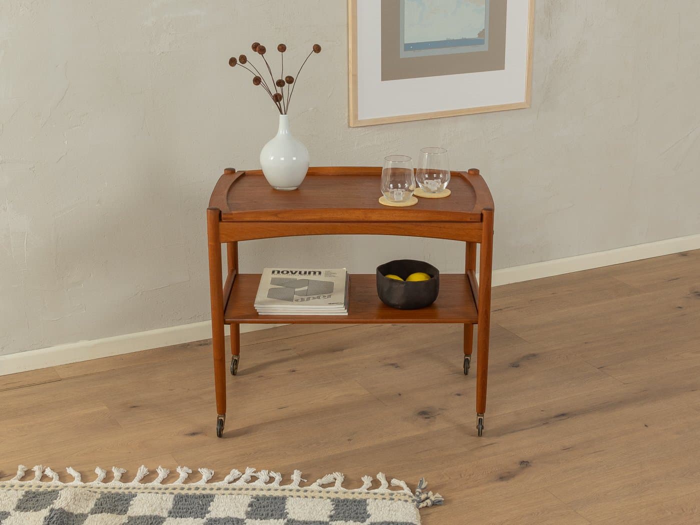 Wózek barowy, teak brązowy, proj. P. Hundevad, Dania, lata 60. - 282747