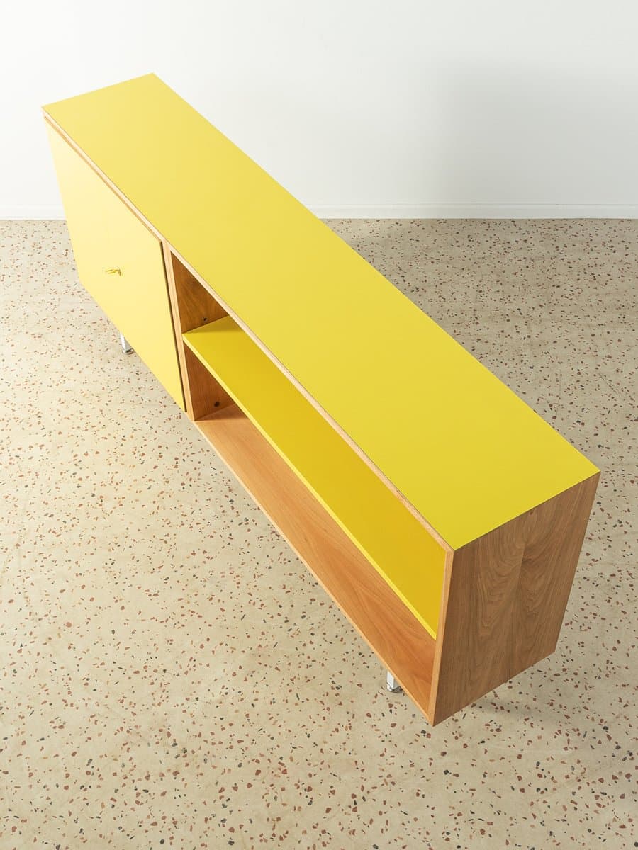 Sideboard, żółty, fornir orzech, stal biała, Niemcy, lata 50. - 282657