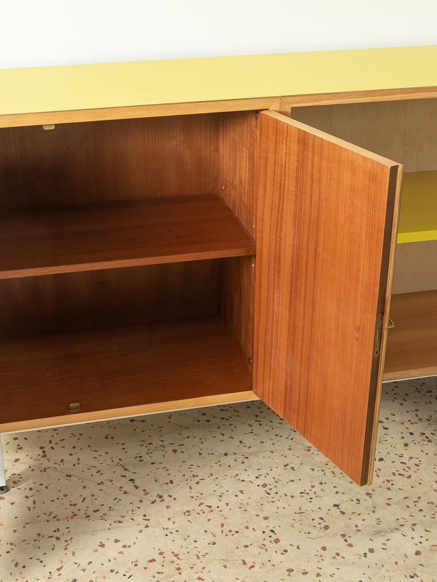 Sideboard, żółty, fornir orzech, stal biała, Niemcy, lata 50. - 282659