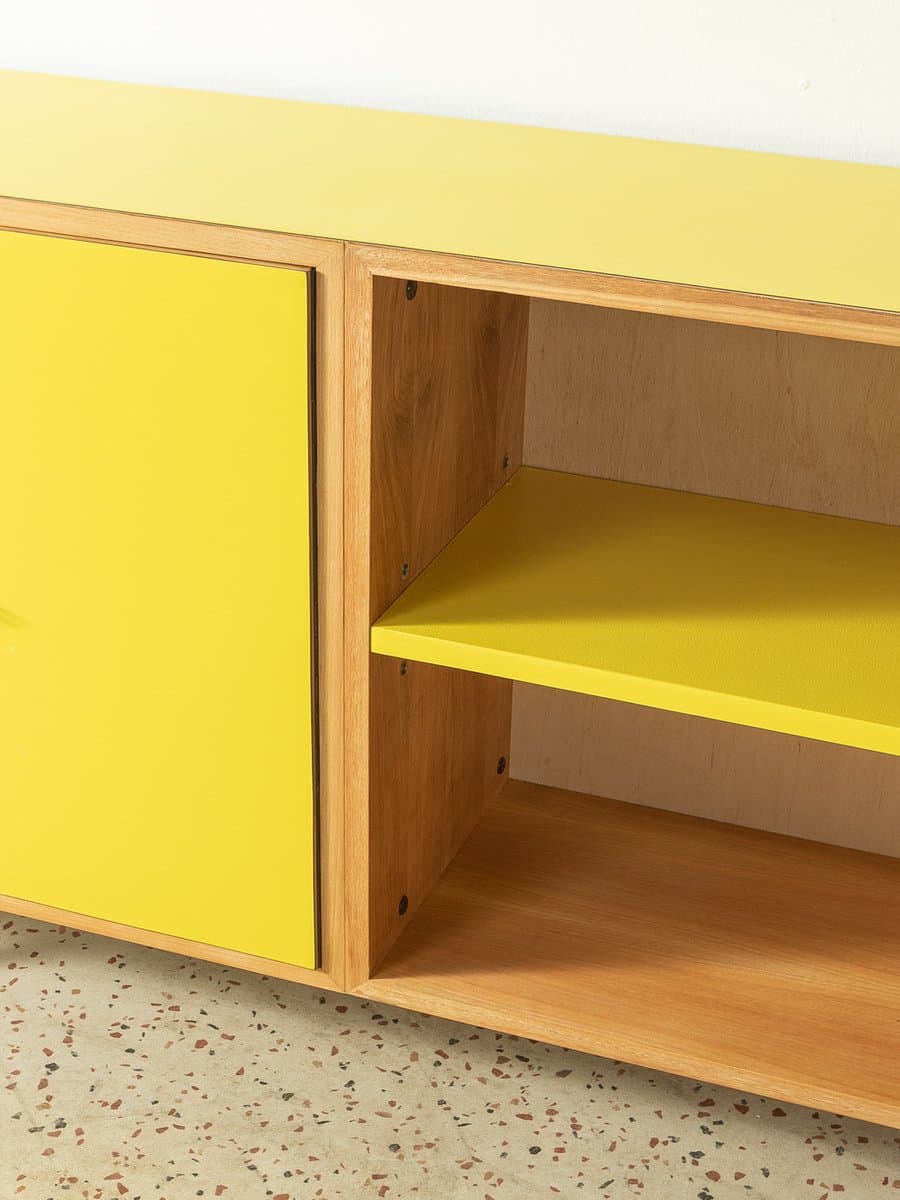 Sideboard, żółty, fornir orzech, stal biała, Niemcy, lata 50. - 282660