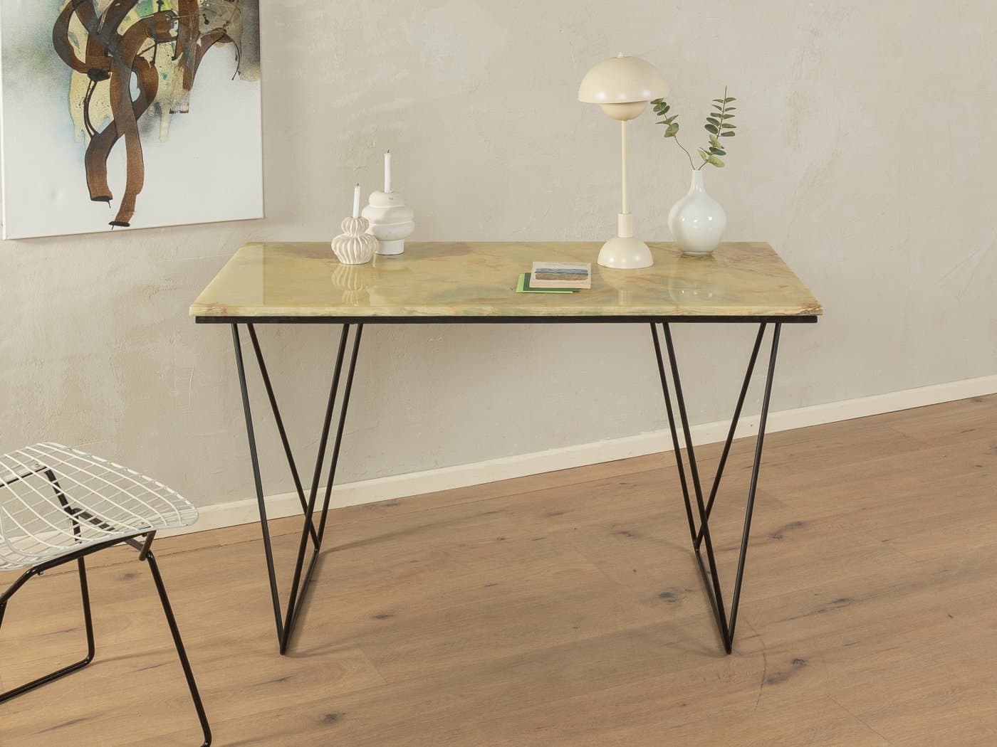 Desk Onyx Marble, beige onyx, black steel, Germany, 1960s. - 282556