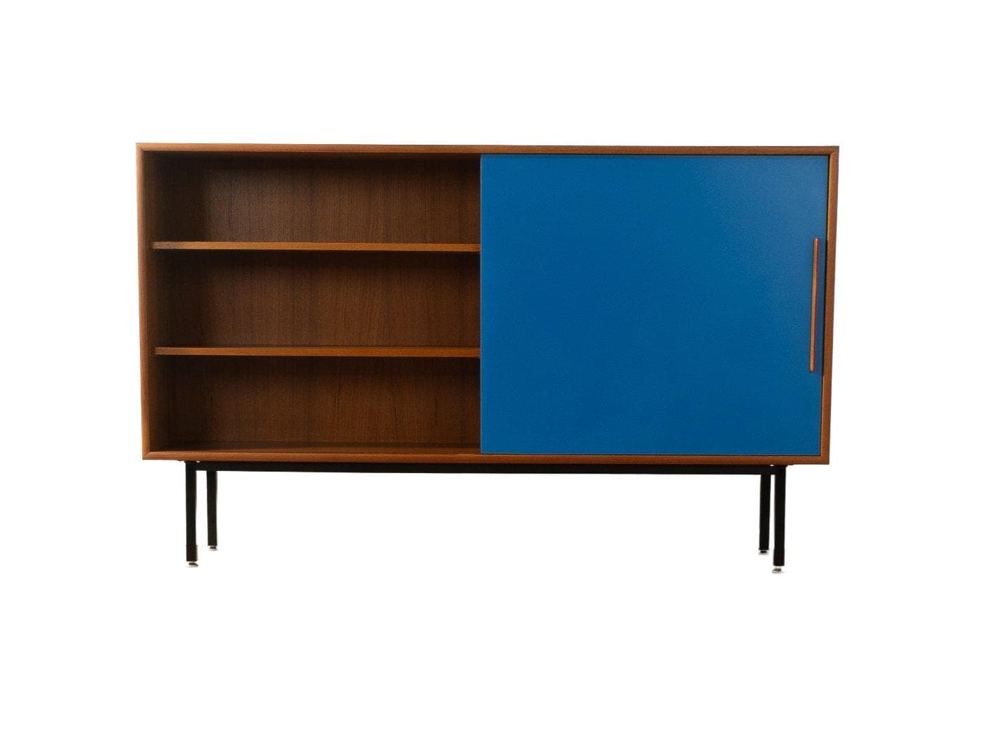 Sideboard, niebieski, teak brązowy, stal czarna, Niemcy, lata 60.