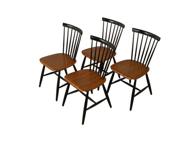 Zestaw czterech krzeseł Rung, teak brązowy, jesion czarny, proj. S. E. Fryklund, HagaFors, Szwecja, lata 60. - WYMIARY