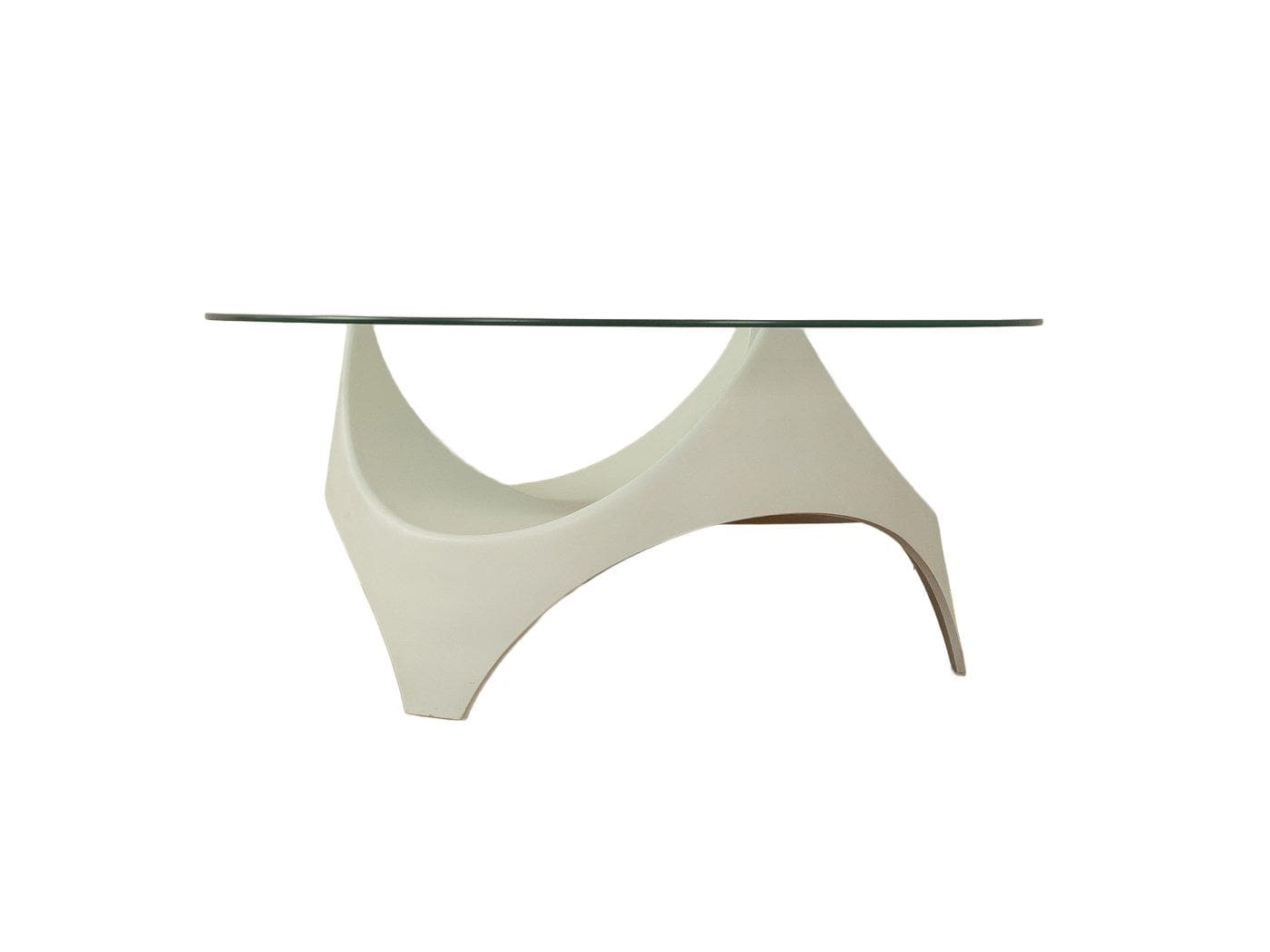 Stolik kawowy Space Age, szkło przezroczyste, plastik biały, Niemcy, lata 70.