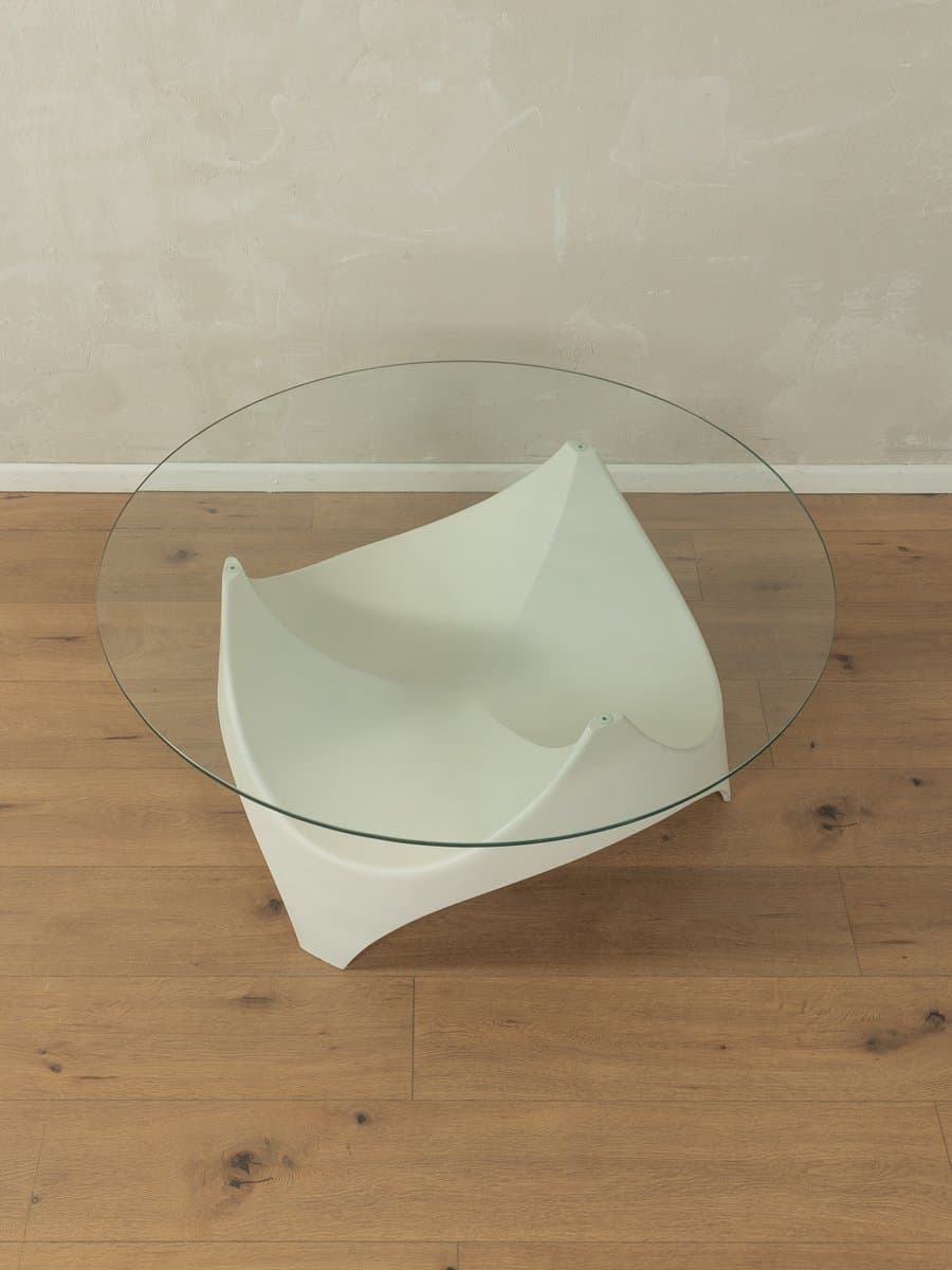 Stolik kawowy Space Age, szkło przezroczyste, plastik biały, Niemcy, lata 70. - 282515