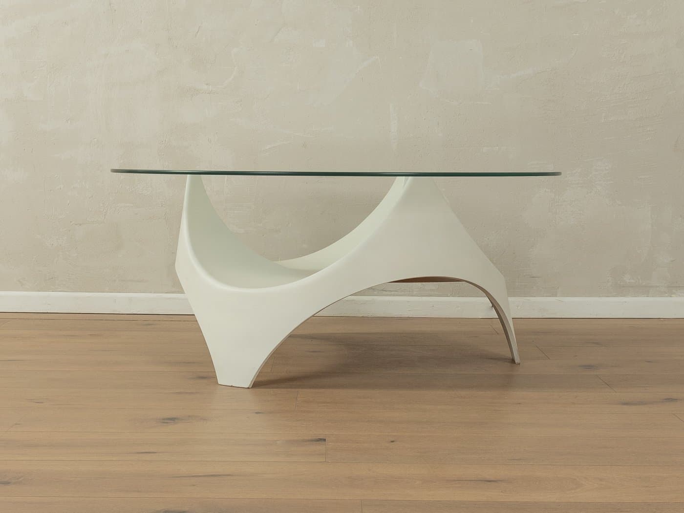 Stolik kawowy Space Age, szkło przezroczyste, plastik biały, Niemcy, lata 70. - 282518