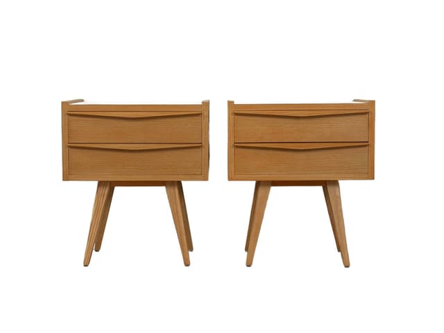 Para stolików nocnych, brązowy kremowy, jesion, Niemcy, lata 50. - WYMIARY