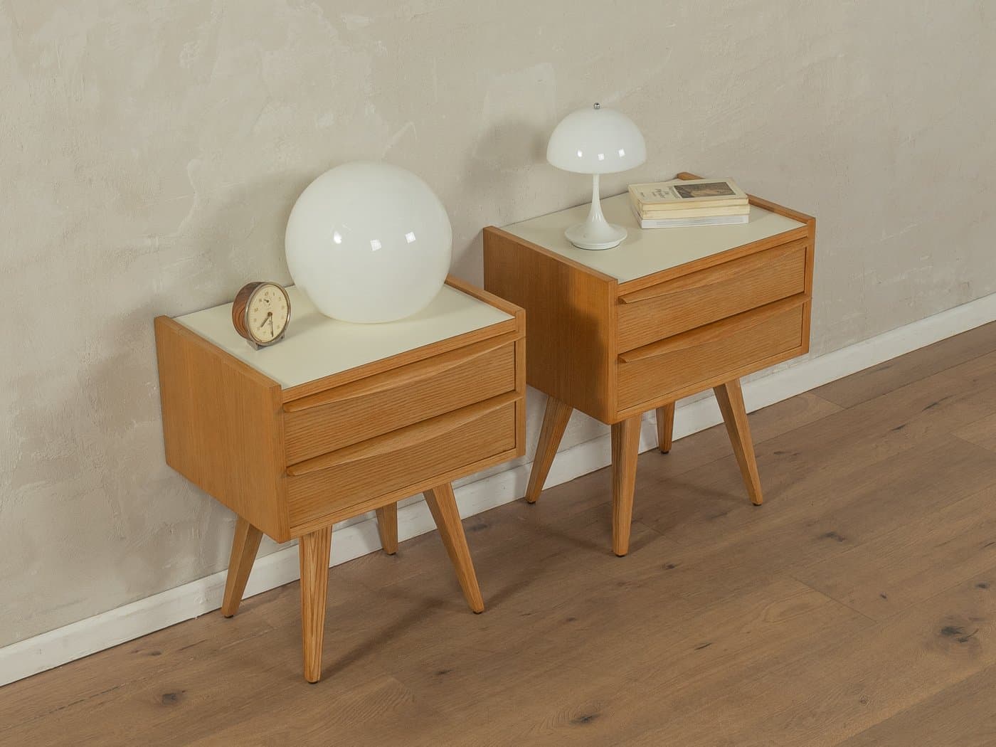 Para stolików nocnych, brązowy kremowy, jesion, Niemcy, lata 50. - 282503