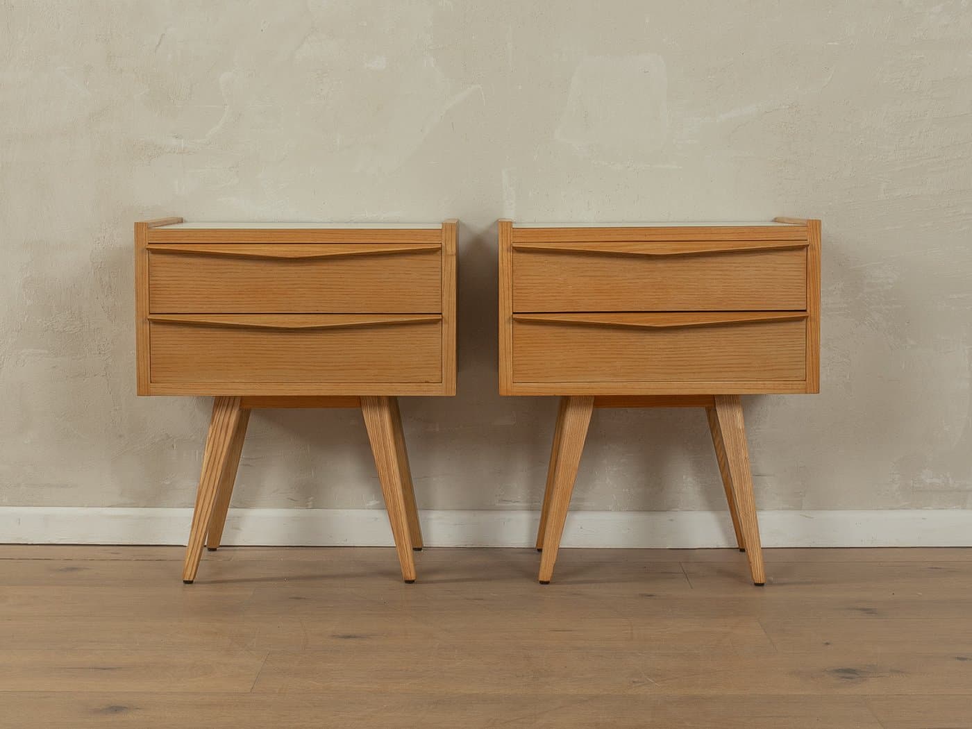 Para stolików nocnych, brązowy kremowy, jesion, Niemcy, lata 50. - 282511