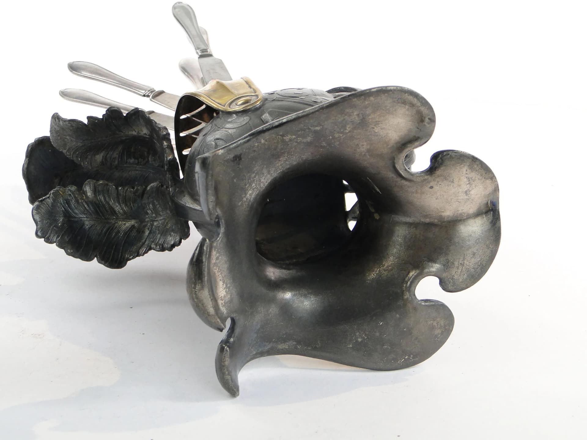 Komplet noży do owoców hełm rycerski, szary cyna mosiądz, Albrecht Kohler, Austria, początek XX w. - 20967