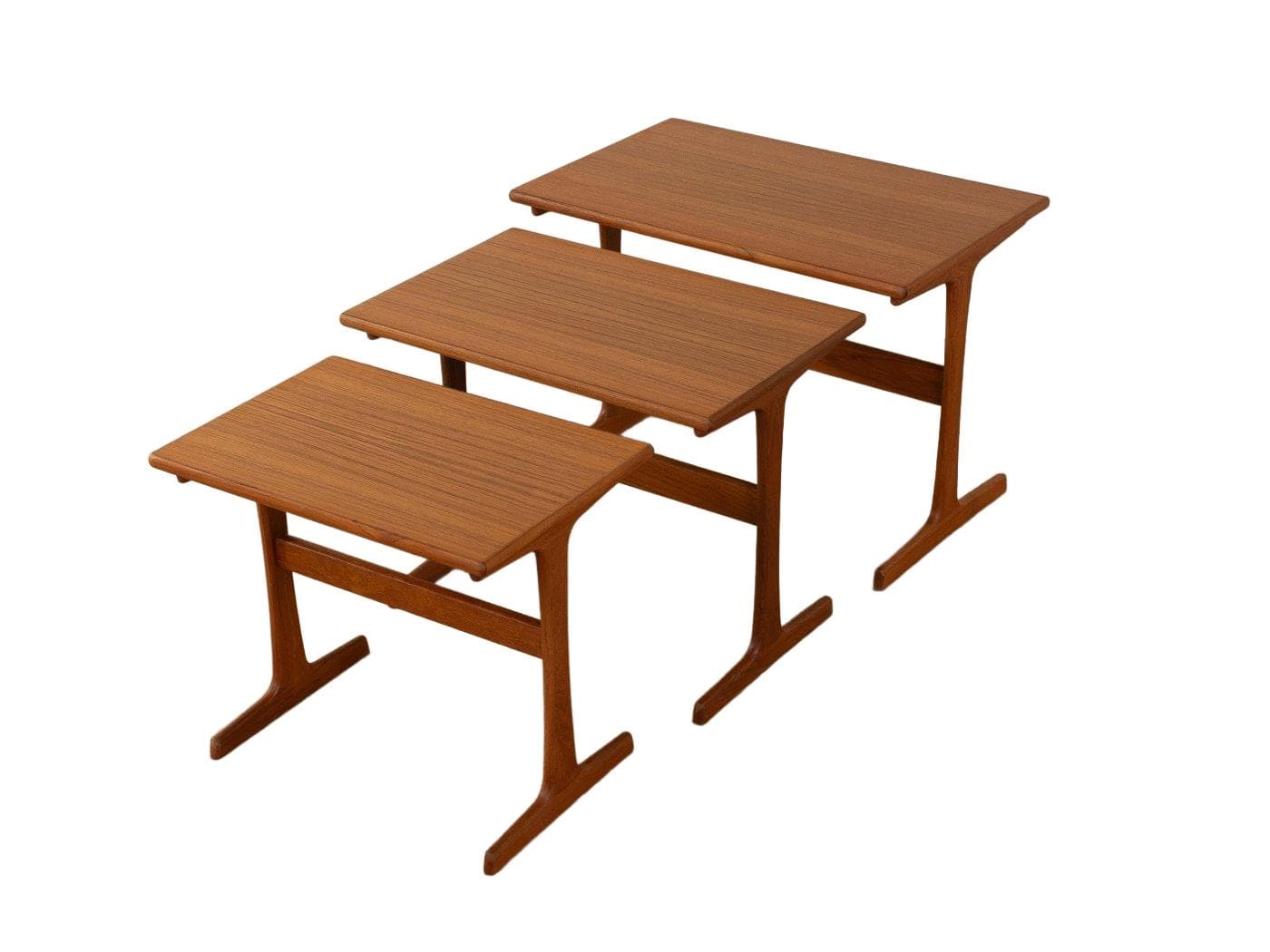 Set of three nesting tables, brown teak, by K. Kristiansen, Denmark, 1960s.