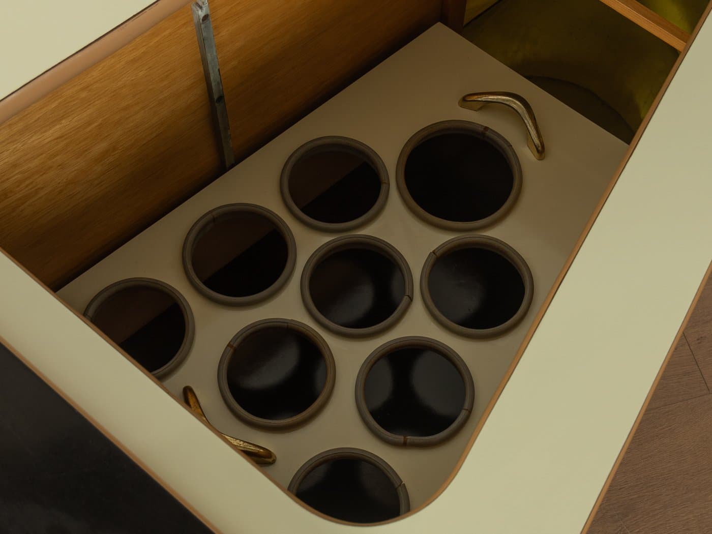 Barek, brązowy, rattan, drewno, Niemcy, lata 60. - 282422