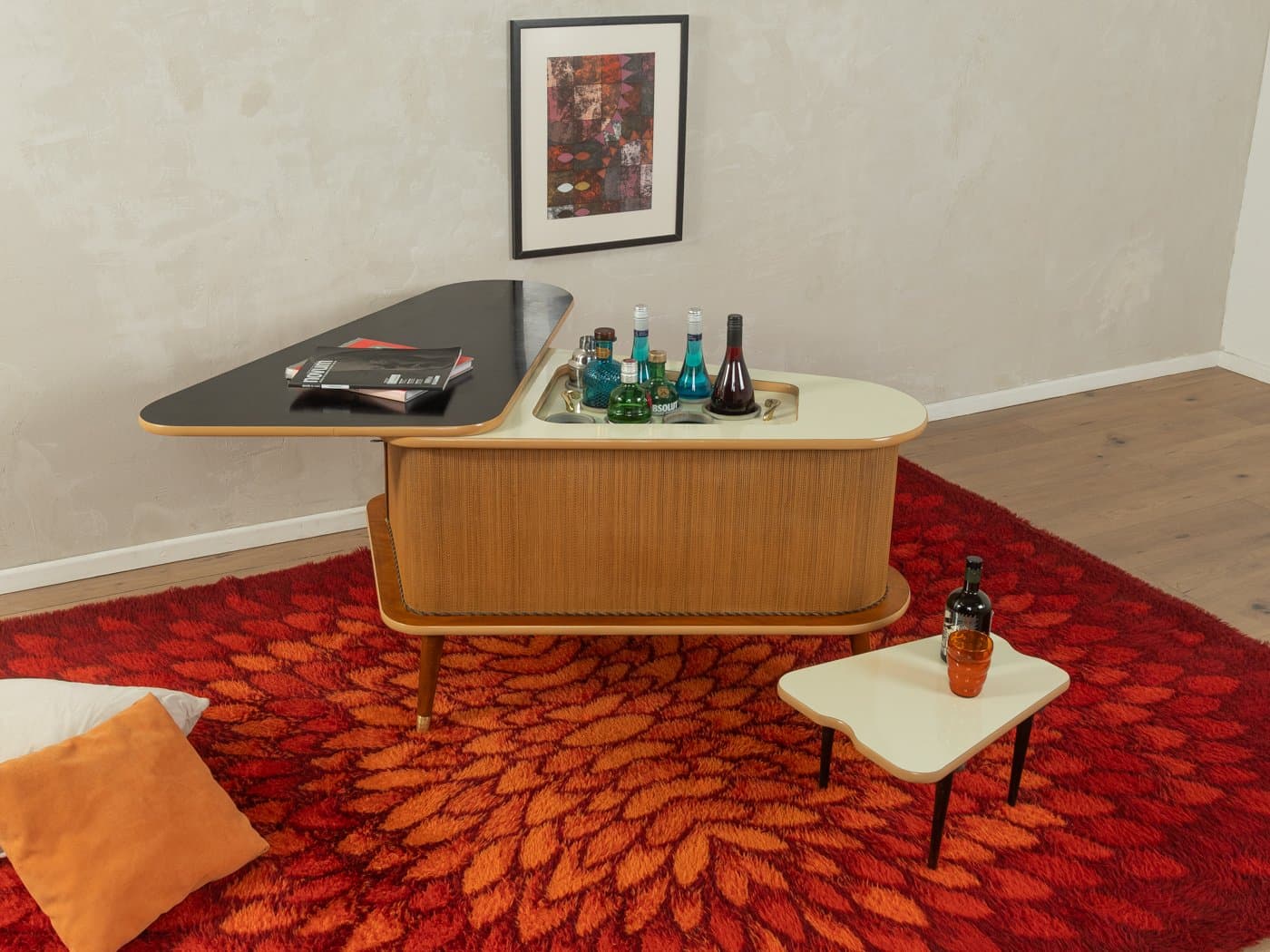 Barek, brązowy, rattan, drewno, Niemcy, lata 60. - 282418