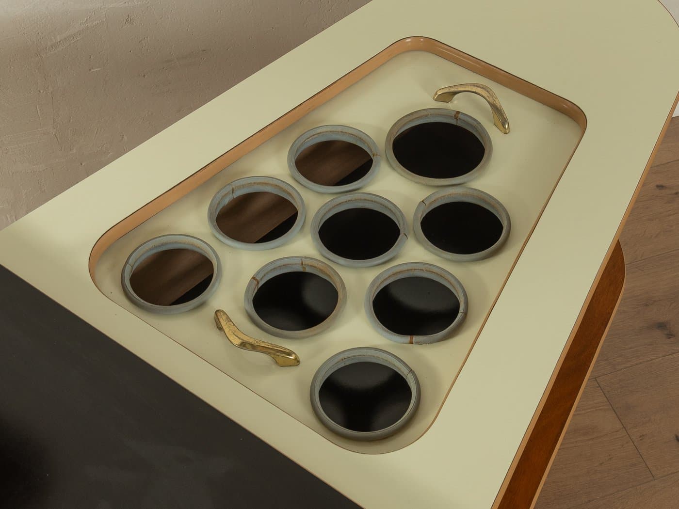 Barek, brązowy, rattan, drewno, Niemcy, lata 60. - 282423