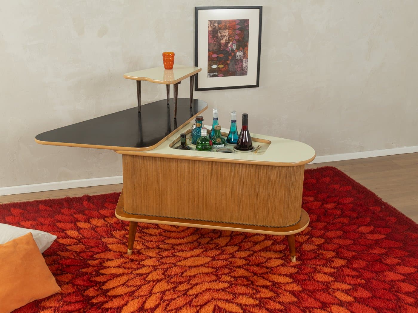 Barek, brązowy, rattan, drewno, Niemcy, lata 60. - 282415