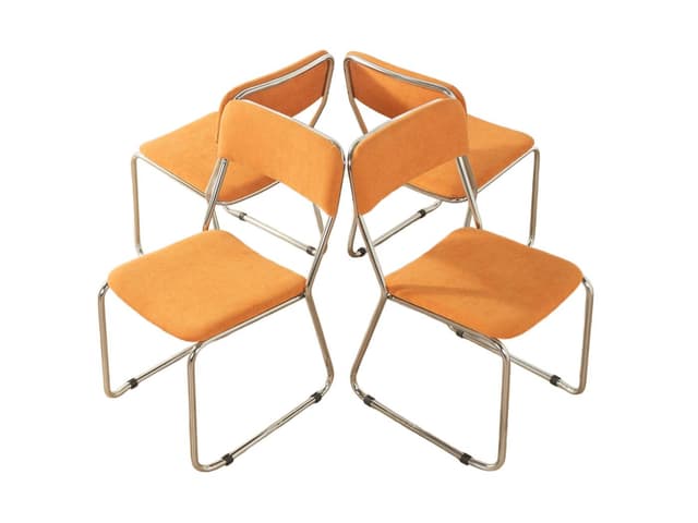 Zestaw czterech krzeseł Space Age, welur pomarańczowy, stal chromowana, Niemcy, lata 70. - WYMIARY