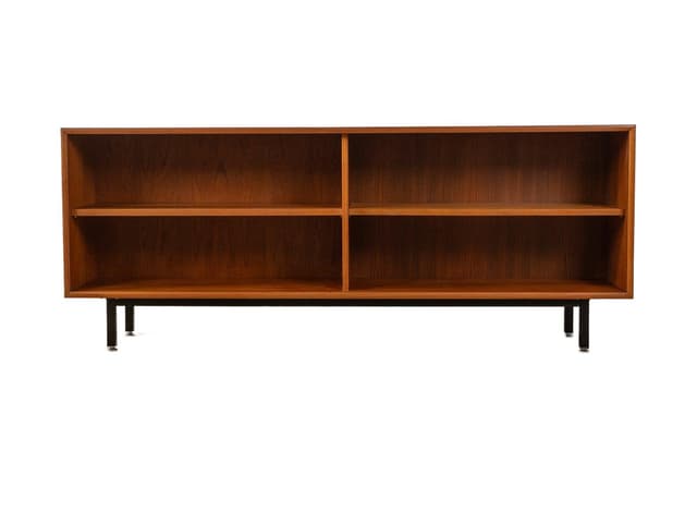 Sideboard, brązowy teak, stal czarna, Niemcy, lata 60. - WYMIARY