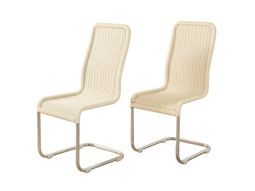 Para krzeseł B25, chrom, rattan beżowy, proj. M. Breuer, Tecta, Niemcy, lata 40.