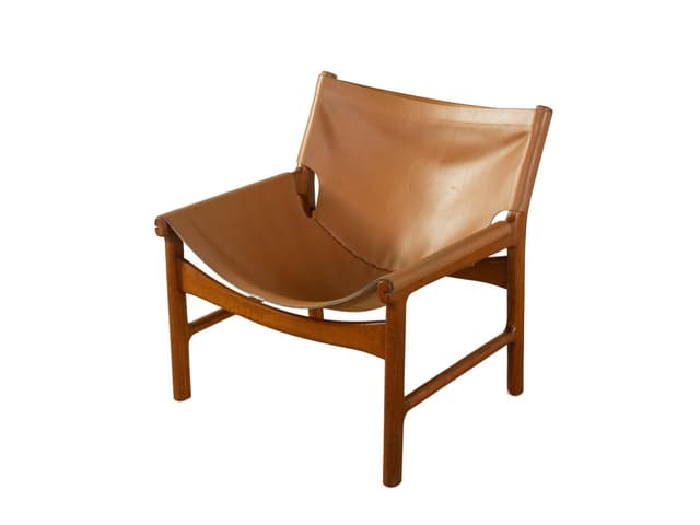 Fotel Model 103, skóra brązowa, teak, proj. I. Wikkelsø, Dania, lata 60. - WYMIARY