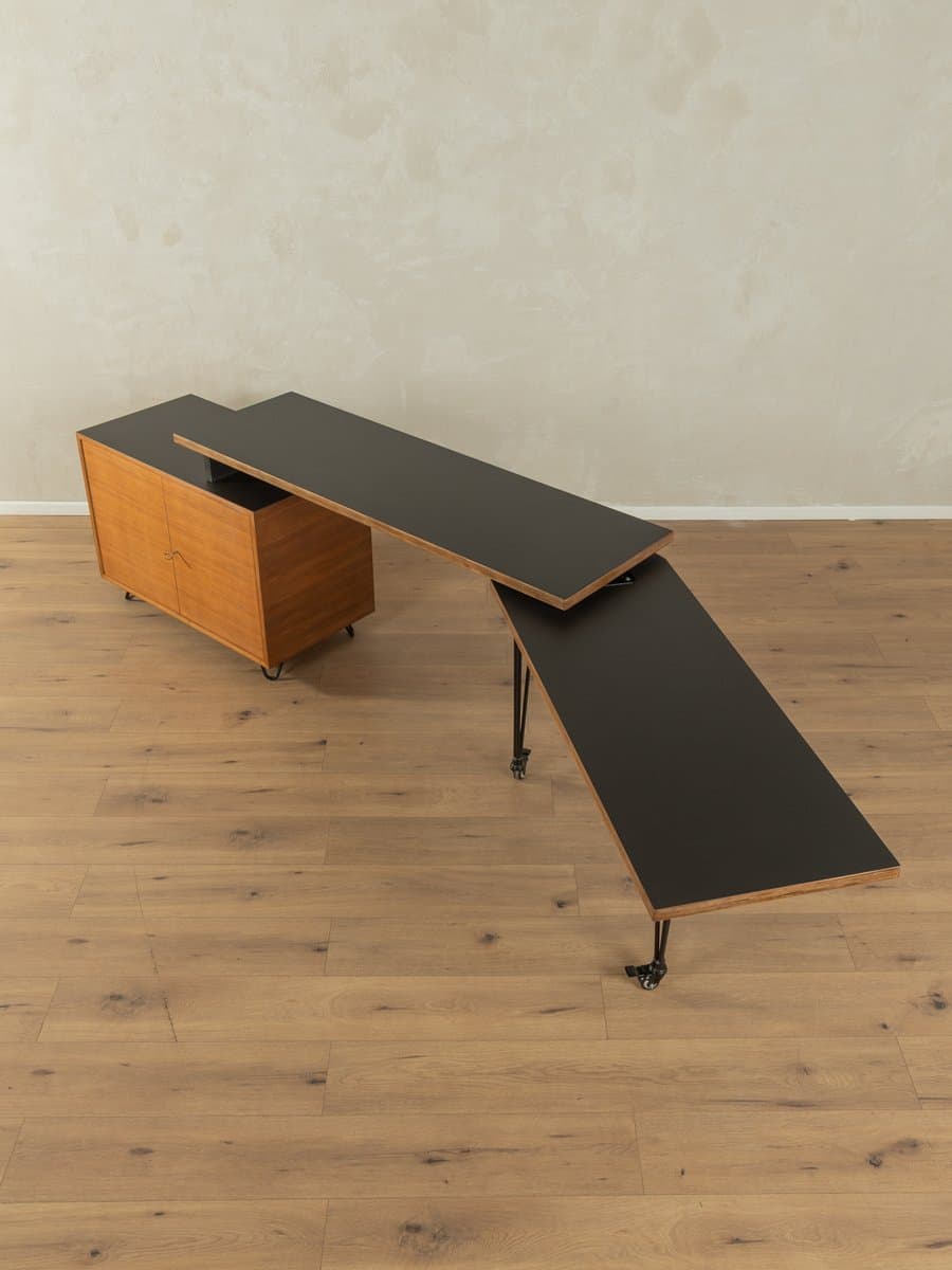 Extendable desk, brown teak, black plywood, Germany, 1960s. - 283352