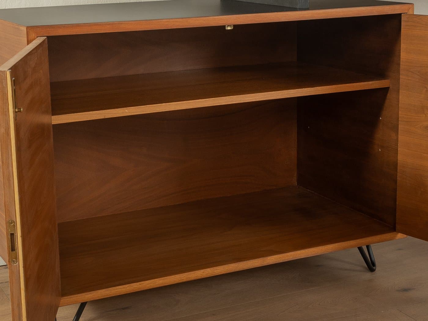 Extendable desk, brown teak, black plywood, Germany, 1960s. - 283353