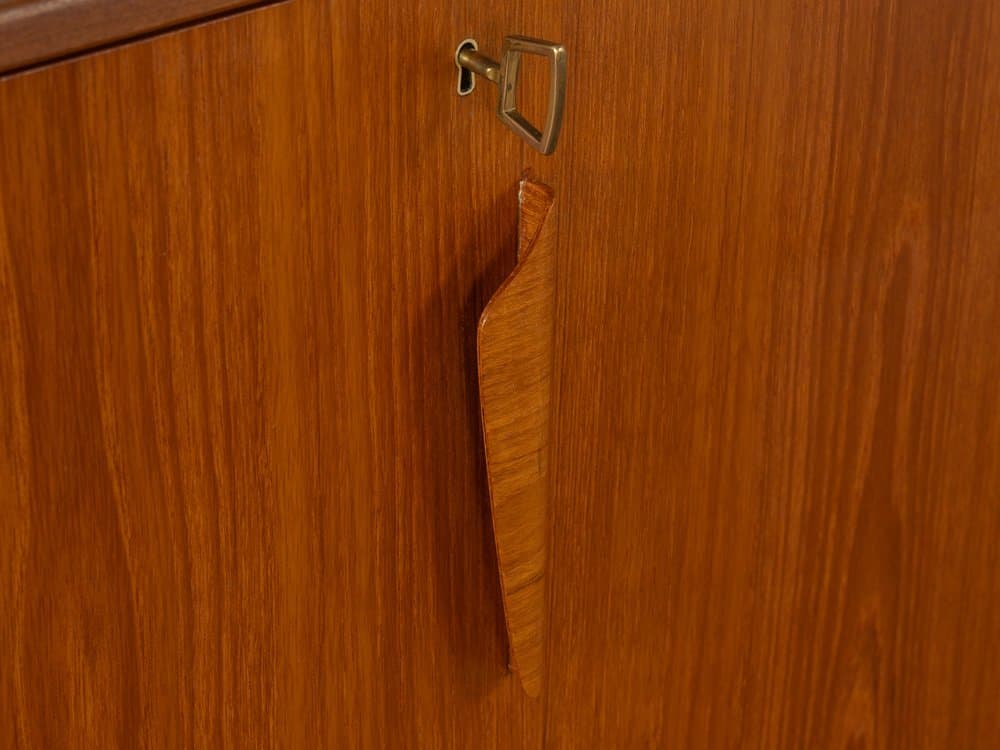 Kredens wysoki, teak brązowy, proj. A. Christensen, Niemcy, lata 60. - 283345