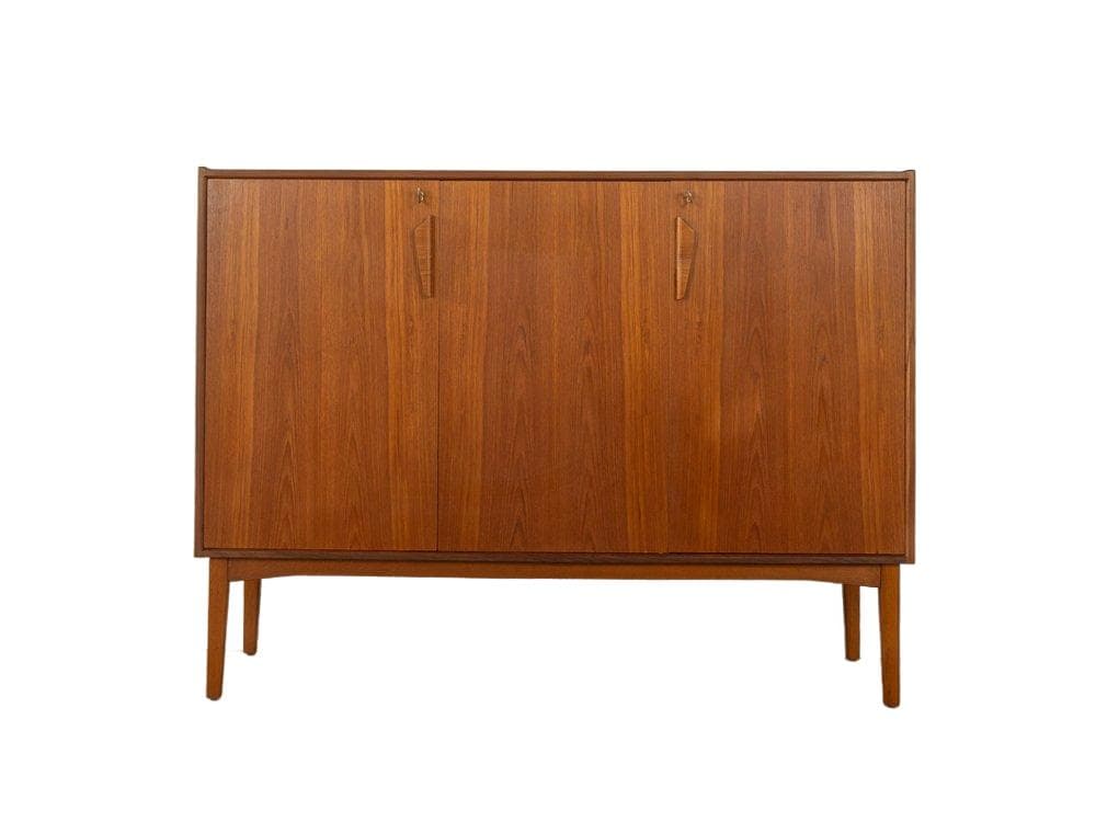 Kredens wysoki, teak brązowy, proj. A. Christensen, Niemcy, lata 60.