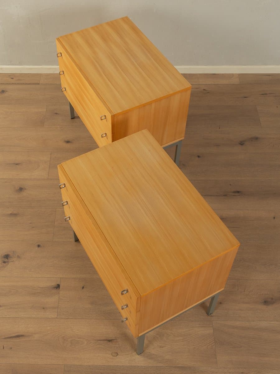 Zestaw dwóch stolików nocnych, jesion brązowy, stal szczotkowana szara, Niemcy, lata 60. - 283303