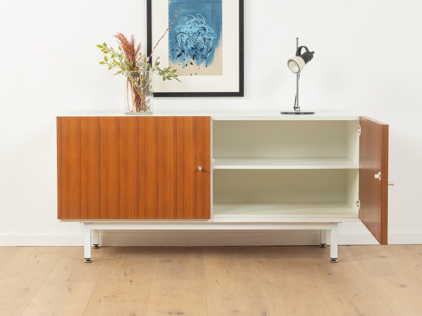 Sideboard, teak brązowy, stal biała, Interlübke, Niemcy, lata 60. - 283261