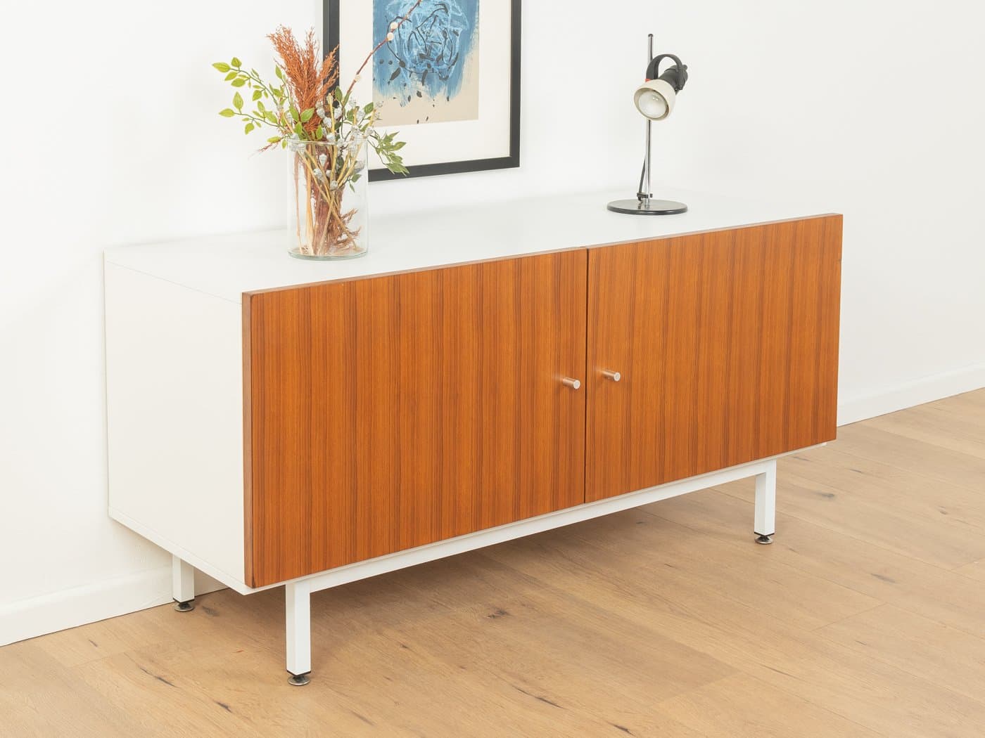 Sideboard, teak brązowy, stal biała, Interlübke, Niemcy, lata 60. - 283262