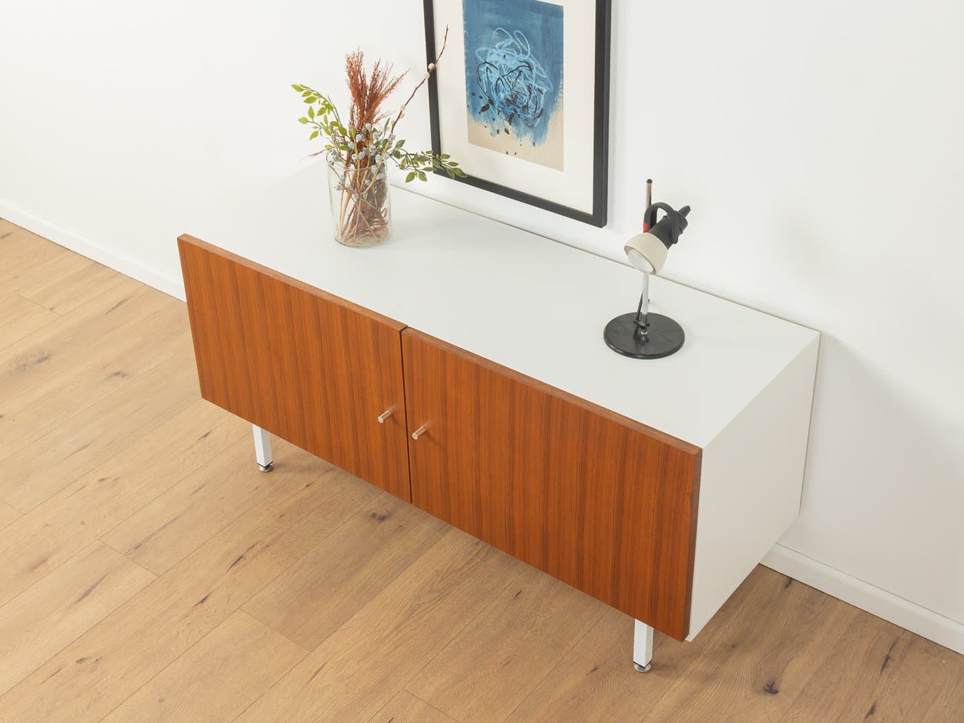 Sideboard, teak brązowy, stal biała, Interlübke, Niemcy, lata 60. - 283263