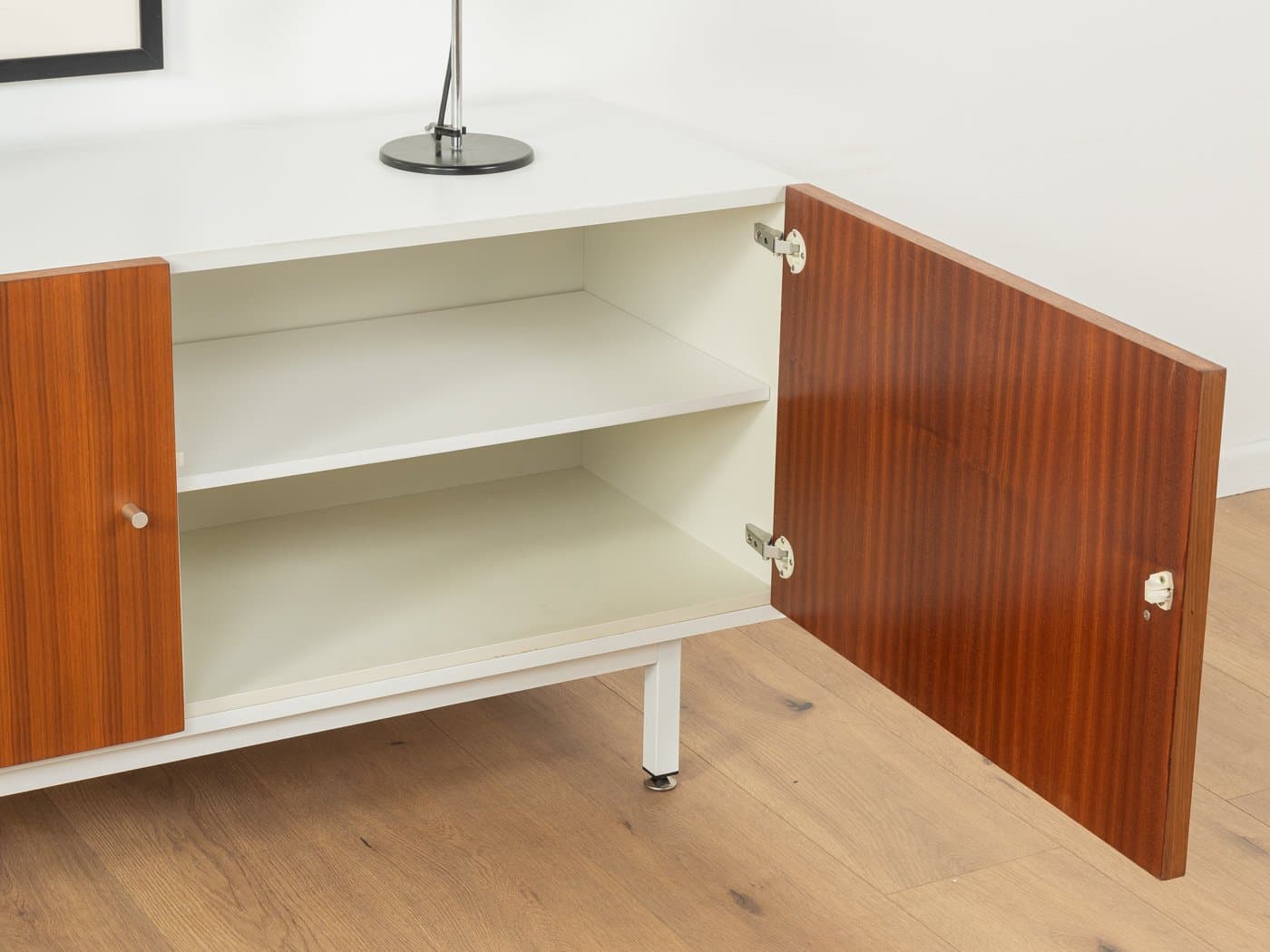 Sideboard, teak brązowy, stal biała, Interlübke, Niemcy, lata 60. - 283265