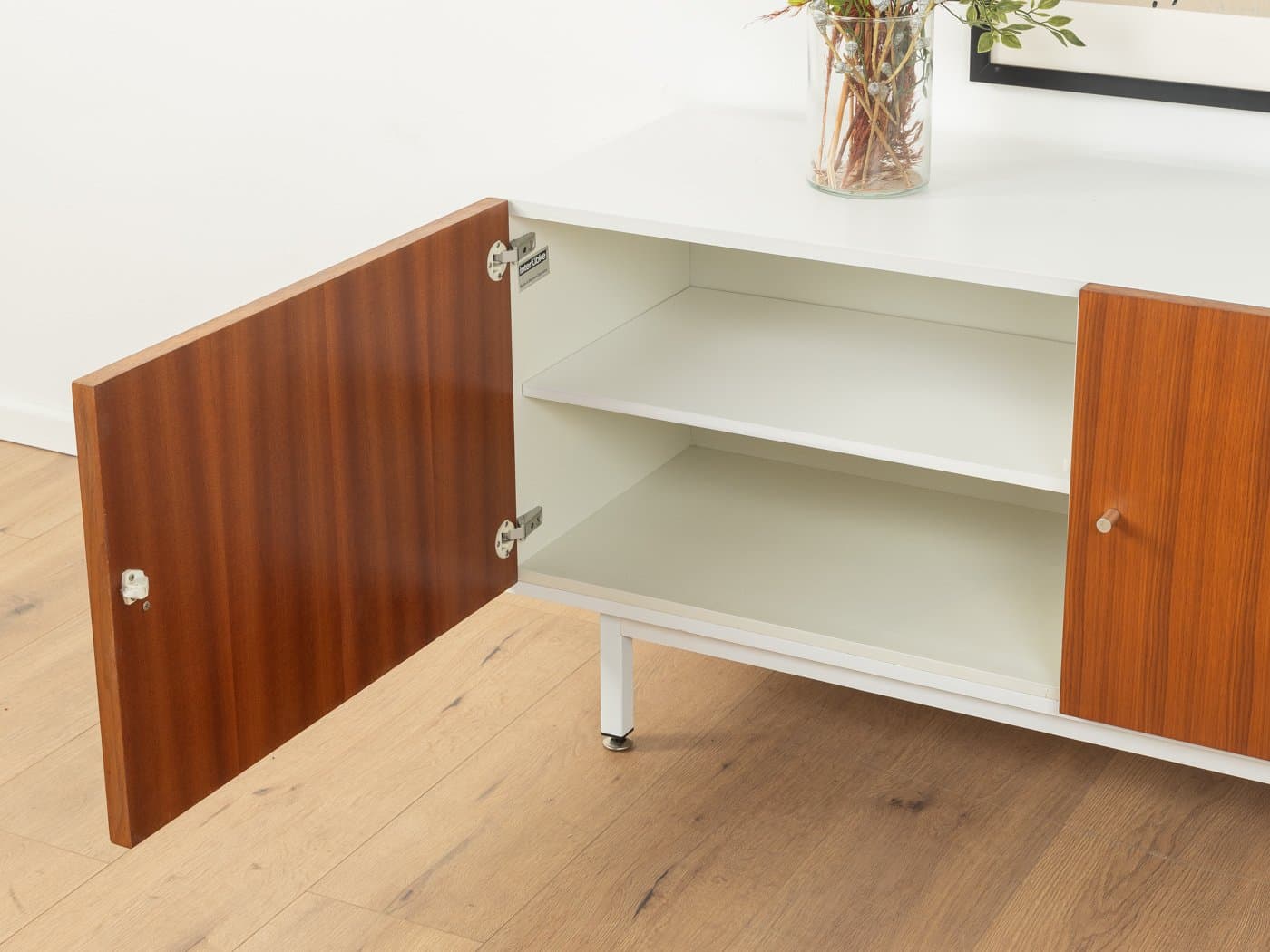 Sideboard, teak brązowy, stal biała, Interlübke, Niemcy, lata 60. - 283264