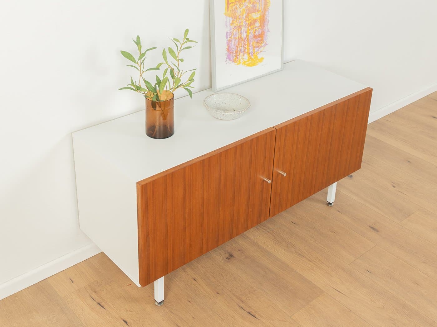 Sideboard Interlübke, brązowy, fornir teakowy, stal biała, Niemcy, lata 70. - 283253