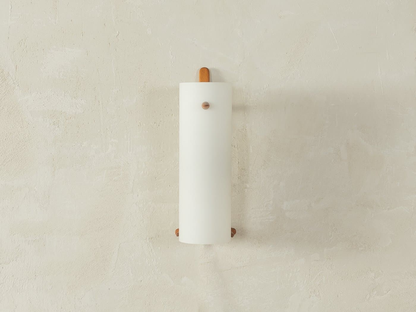 Kinkiet, matowe szkło białe, teak brązowy, proj. U. & Ö. Kristiansson, Luxus, Szwecja, lata 60. - 283248